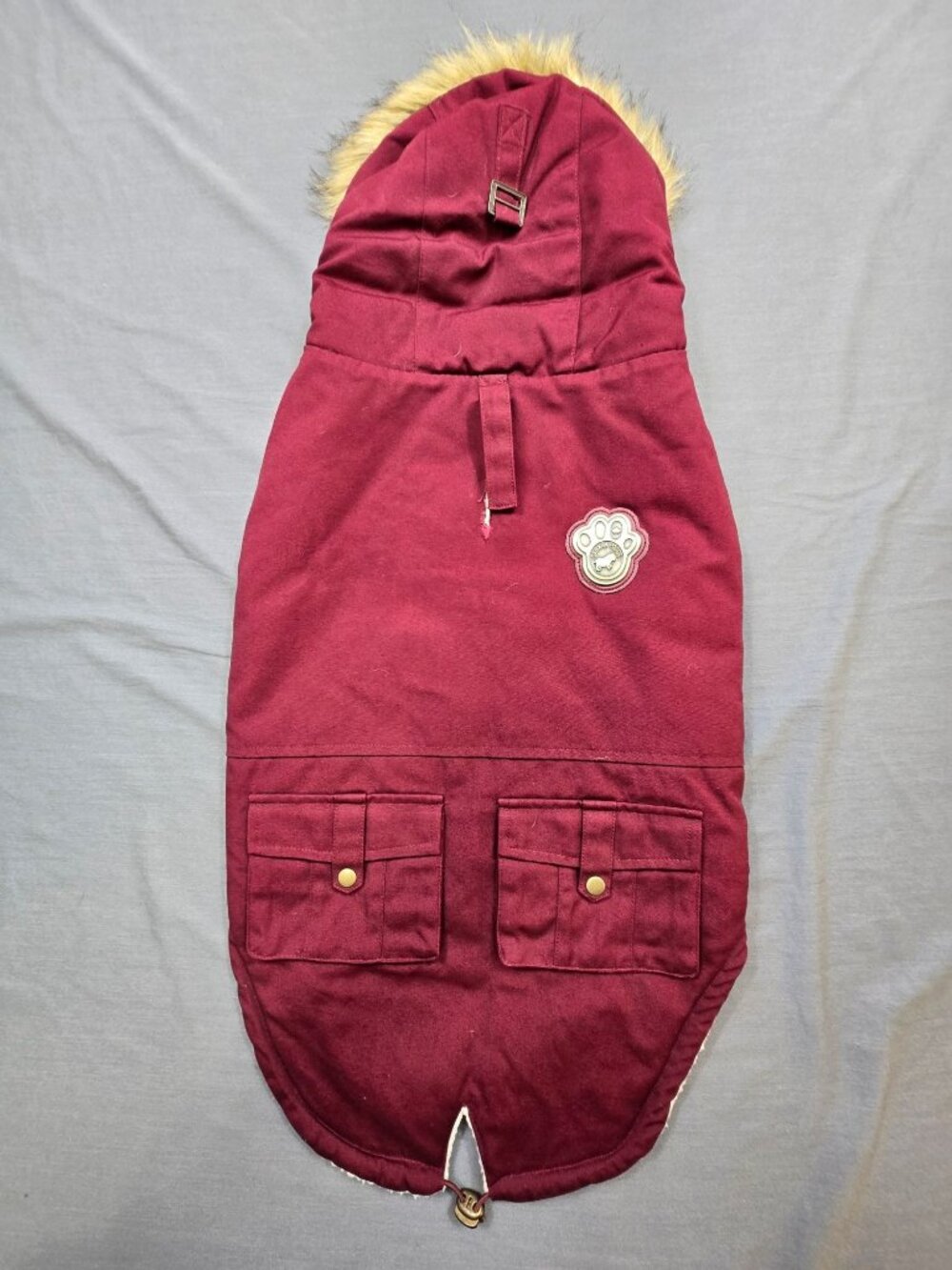 Canada Pooch Size 22 Dog Jacket Burgundy Winter Coat Hooded Sherpa Lined